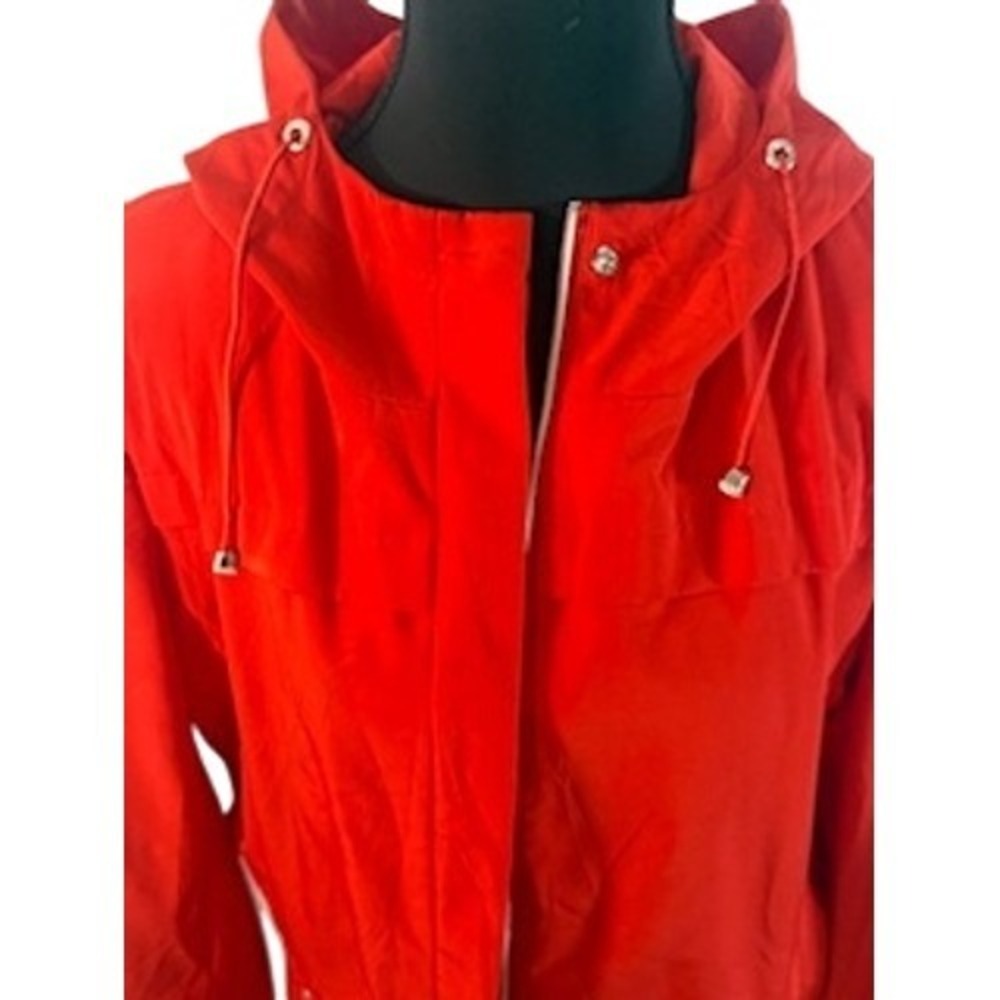Calvin Klein Womens Red Hooded Rain Jacket Lightweight Utility Coat Large - Picture 2 of 9